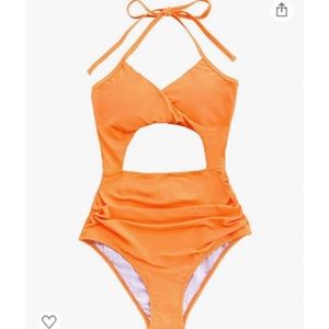 Neon orange one piece bathing suit- size S (runs a little big)